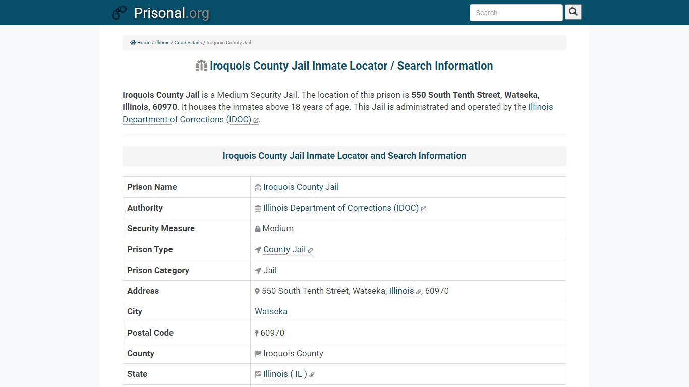 Iroquois County Jail-Inmate Locator/Search Info, Phone ...