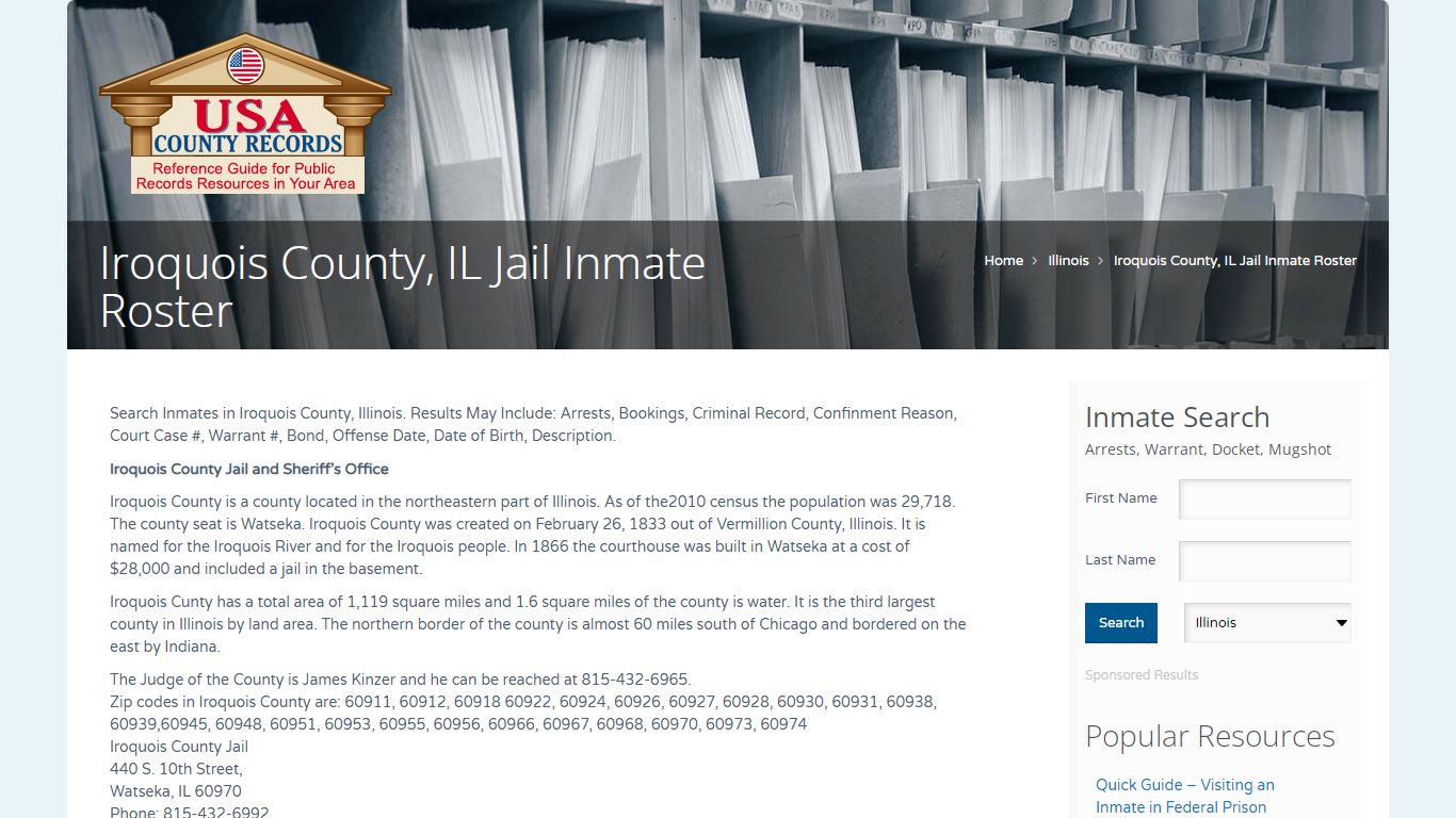 Iroquois County, IL Jail Inmate Roster | Name Search